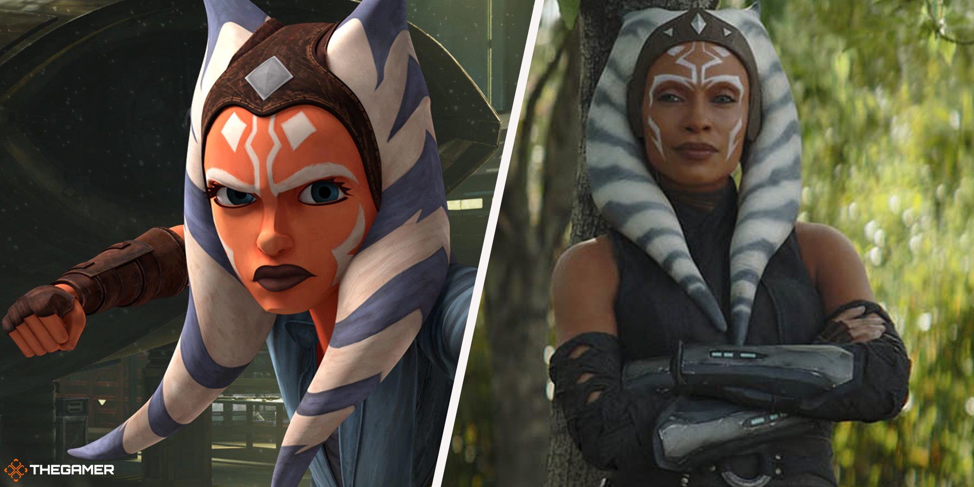 Star Wars Ahsoka Tano animated left and played by Rosario Dawson right 2 - WandaVision Merch